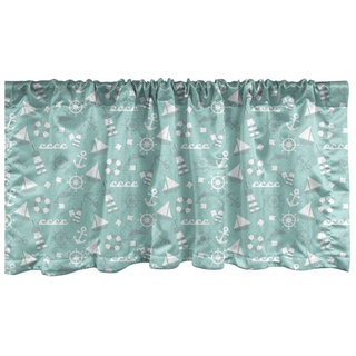 Abakuhaus Scheibengardine Vorhang Volant für Küche Schlafzimmer Dekor mit Stangentasche, Microfaser, Maritim Anker Boot Waves Dolphin grün 137 cm x 30 cm