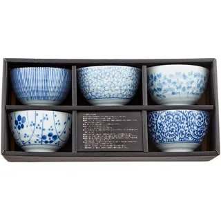 Japanisches Porzellan Teeschalen-Set SOMETSUKE hergestellt in Japan Geschenkbox Ø 9, H 5,8 cm