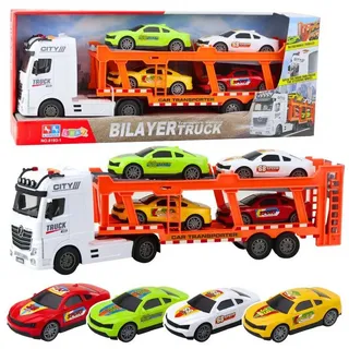 LeanToys Wisam Spielzeug-Auto Lora Truck Abschleppwagen Set 4 Autos Öffnen Türen Lichter weiß