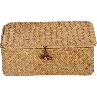 AuCo Aufbewahrungskorb aus Seegras Rechteckig mit Deckel 40 x 30 x 20 cm Braun