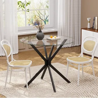 Runder Esstisch Glas Und Metall Schwarz 90x90x78 Cm