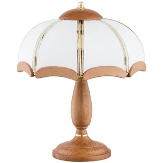 Tischleuchte Beistelllampe Rustikal 40 cm Holz Glas Metall in Gold Weiß Braun
