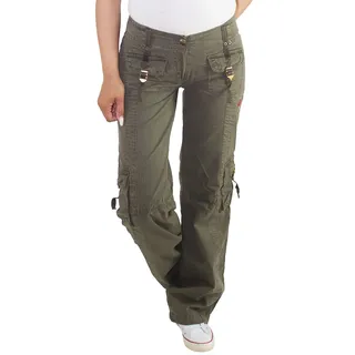 Sotala Damen Baggy Baggyhose Hose Cargo Cargohose Boyfriend Stoffhose Hüfthose, Khaki - 38