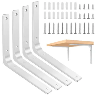 Regalhalterung Regalwinkel Regalträger Weiß Regalhalterungen 4stk 300x250mm Metallwinkel 90 Grad Winkel Regal Wandregal Halterung mit Schrauben Wandkonsole Schwerlast für Wandhalterung Regal