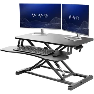 VIVO 32” Stehpult-Konverter mit höhenverstellbarem Aufsatz, Steh-Sitz-Arbeitsplatz für zwei Monitore und Laptop, mit breiter Tastaturablage, Schwarz, DESK-V000K