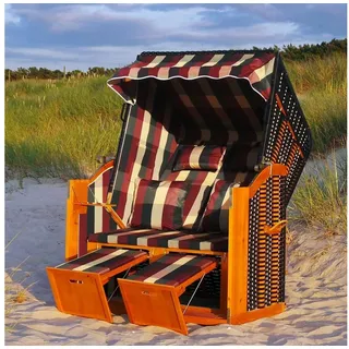 Swing&Harmonie Strandkorb XXL inkl. Abdeckcover Luxus mit 4 Kissen, Klapptische, Zeitungsfächer, Volllieger, Ostsee-Modell, mit LED Beleuchtung und Solarmodul grün