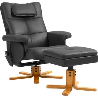 HOMCOM Massagesessel mit Fußstütze Relaxsessel Massagesessel - Rückenlehne bis 135° neigbar, Stauraum, Kopfstütze und Fernbedienung - Kunstleder Schwarz   Aosom