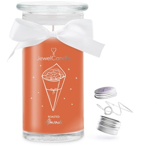 JuwelKerze Roasted Almonds Armband Silber - Schmuckkerze 80 Std - große Duftkerze im Glas mit süßem Duft - Kerze mit Schmuck - Geschenke für Frauen