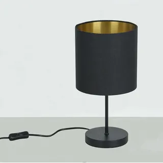 Trango 2018-10B Nachttischlampe *SOUL* Stoffschirm Tischleuchte in Schwarz-Gold inkl. Kabelschalter & E27 Fassung Fenster Lampe, Nachttischleuchte, Schreibtischleuchte, Tischlampe ohne Leuchtmittel