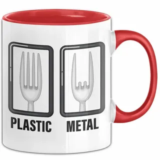 Trendation Tasse Plastik Tasse Geschenk Plastic Metal Musiker Spruch Geschenkidee, Keramik rot