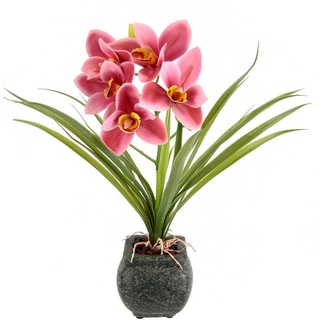 Kunstblume Orchidee, my home, Höhe 40 cm, Mit Blätter im Topf aus Zement Künstliche Blume Cymbidium-Orchidee rosa
