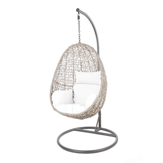 Kideo Swing Chair Indoor & Outdoor, Loungesessel Polyrattan, Hängestuhl, Hängesessel mit Gestell & Kissen (grau/weiß)