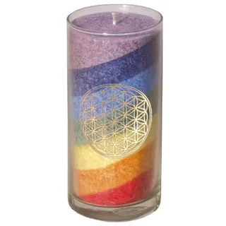 Kerze BDL im Glas 7 Farben Stearin regenbogen 14cm