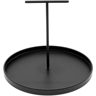 Einhand Serviertablett rund schwarz - 30 cm - Elegantes Metall Tablett mit Handgriff - Servierhilfe Servierplatte Deko Tablett mit Griff