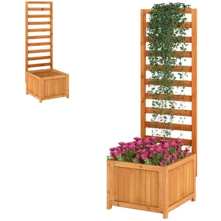 HOMASIS Pflanzkübel mit Rankgitter, Blumenkasten mit Spalier, Pflanzkasten aus Massivholz, Hochbeet Pflanzgefäß Rankkasten Gartenspalier Rankhilfe für Balkon Garten Terrasse (Orange, 42,5x40,5x123cm)
