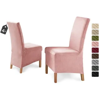 Beautex Stuhlhusse Eva Stuhlhussen Lang, Samt Stuhlbezug, elastische Stretch Husse rosa