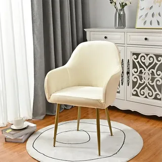 Highdi Stretch Stuhlhussen aus Weichem Samt, Geschwungene Rückenlehne Stuhlbezug mit Armlehne Hussen für Esszimmerstühle Sesselbezug Waschbar für Esszimmer Hotel Bankett Deko (Beige,1 Stück)