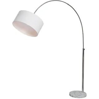 invicta INTERIOR Design Bogenleuchte LOUNGE DEAL Classic E27 60W mit Marmorfuß mit weißem Natur Leinen Schirm ausziehbar Stehlampe Wohnzimmerlampe Bogenlampe