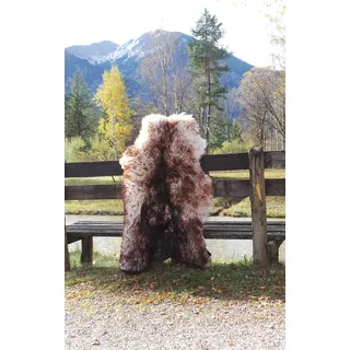 Felltrade Merino Schaffell Lammfell Fell echt groß 130-140 cm weiß-braun geflammt ökologische Gerbung