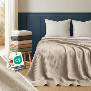 Blumtal Tagesdecke Baumwolle 130x170 cm - Musselin Decke Oeko-TEX Zertifiziert - Bettüberwurf 130x170 - Couch Überwurf - Kuscheldecke Baumwolle 100% - Couch Decken Überwurf - Überwurfdecke Creme-Weiß