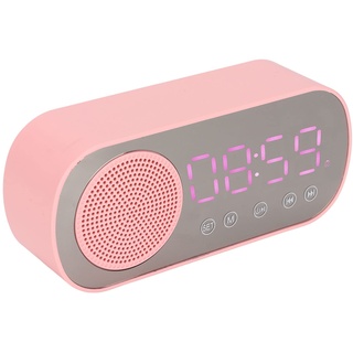 Akozon Radiowecker für Mädchen, Bluetooth-Lautsprecher mit Wecker, Rosa Micro-USB-Ladefunktion, FM-Radio, Digital, Zum Lesen von Reisealarm, Bluetooth, HiFi-LED-Spiegelbildschirm