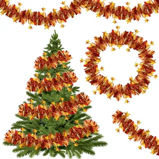 10m Weihnachten Lametta Girlande, 5PCS Künstliche Tannengirlande, Weihnachtsgirlande,Glittering Lametta Künstliche Dekogirlande,Künstliche Girlande Weihnachten, für Weihnachtsbaumdekoration (B)