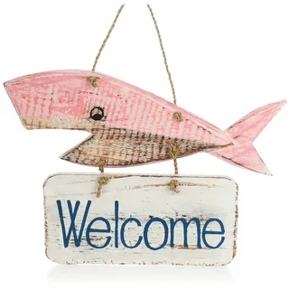 com-four® Türschild "Welcome" - Deko Holzfisch zum Aufhängen - Maritime Hängedeko für Zuhause - Fische aus Holz als Deko und Geschenk