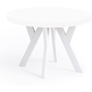 Runder Ausziehbarer Tisch für Esszimmer, PERO, Loft-Stil, Skandinavische, Durchmesser: 80 / 130 cm, Farbe: Weiß