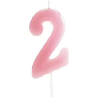 dekora - Geburtstagskerze Zahl 2 Zartrosa 5,5 cm für Kuchen