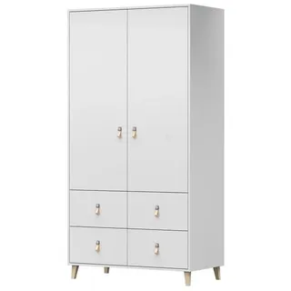MOEBLO Drehtürenschrank FAGO 06 2D4S (Griffe aus Leder, weiß, Kleiderchrank Schrank Kinderschrank mit Schubladen) (BxHxT): 104x201,50x55 cm weiß