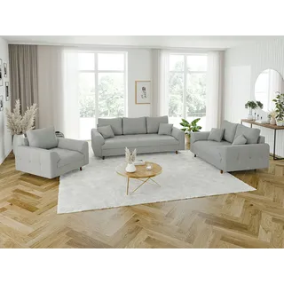 s-style möbel 3-2-1 Garnitur Cord 3-Sitzer + 2-Sitzer + Sessel Grau