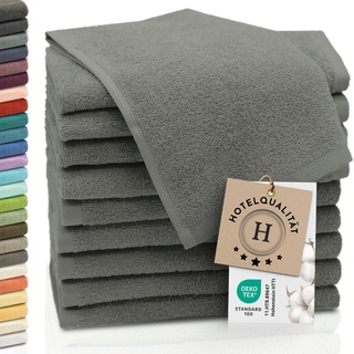 ZOLLNER 10er Set Gästehandtücher - weiche und saugstarke Handtücher - waschbar bis 95°C - Baumwolle - 30x50 cm in Taupe