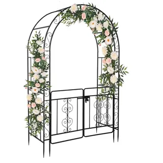 LALAHO Rosenbogen Gartenbogen aus Eisen mit Tür 134 X 58 x213cm, Gartenlaube, Hochzeitsbogen, Stabiler Rankbogen für Kletterpflanzen 134.5 cm x 213 cm x 58.5 cm