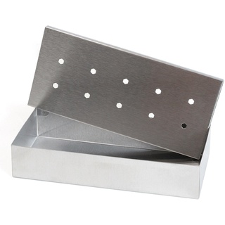 Wenco Premium Räucherbox, 20 x 9,5 x 4 cm, Edelstahl, Hitzebeständig, Smokebox für Gasgrill und Holzkohlegrill, Silber