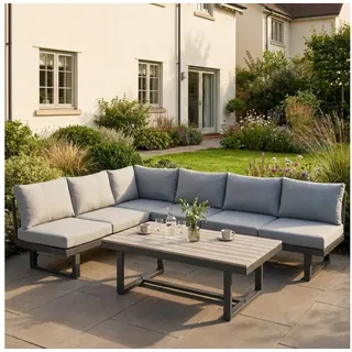 bellavista - Home&Garden® Gartenlounge-Set Lounge-Set Largo 5-tlg. grau Aluminium für 6 Personen, (Set, 3-tlg., 2 3-Sitzersofa, 1 Tisch, inkl. Kissen), grau, Aluminium, für 6 Personen, wetterfest - Garten, Terrasse grau