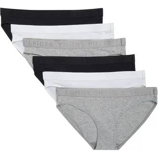 Tommy Hilfiger Damen Logo Waistband Cotton 6 Pack Unterwäsche im Bikini-Stil, Heather Grey/Bright White/Black, M (6er Pack) - M