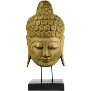Natura Punto, Deko Figuren + Skulpturen, Buddha-Maske auf Ständer aus Albesiaholz, Höhe 65 cm