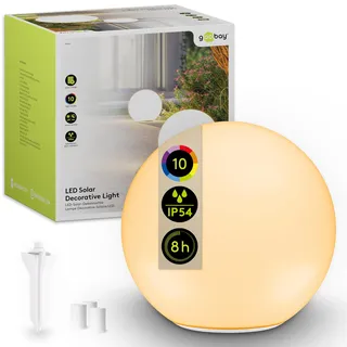 goobay LED Solarkugel 35 cm - RGB Leuchtkugel für Außen, Winterfest IP54, Wetterfest | Solarleuchte, Deko Lampe für Terrasse, Balkon, Garten | Stimmungslicht mit 10 Leuchtmodi und Erdspieß