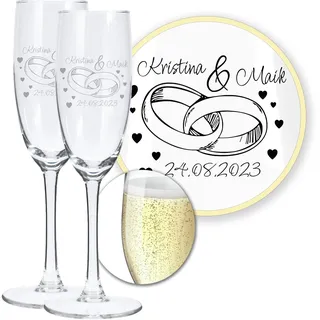LALALO Hochzeit Sektgläser Set, mit Gravur personalisiert mit Namen & Datum, Lasergravur Wunschtext, Geschenk zur Hochzeit, Hochzeitsgeschenk für Brautpaar, Jahrestag