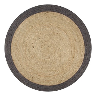 Teppich Handgefertigt Jute mit Dunkelgrauem Rand 90 cm, furnicato, Runde grau