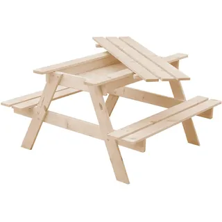 TIMBELA Kinderstuhl-Set aus Naturholz mit Staufach - H50 x 90 x 90 cm Holz, 90x50x90 Kinderzimmer Jugendzimmer, Kindermöbel für drinnen und draußen