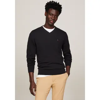 V-Ausschnitt-Pullover TOMMY HILFIGER "CLASSIC COTTON V NECK" Gr. S, schwarz (black) Herren Pullover V-Ausschnitt-Pullover