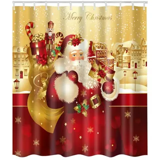 Qelus Duschvorhang Weihnachten Gedruckt Duschvorhang 180x180cm für Badezimmer, Badewanne