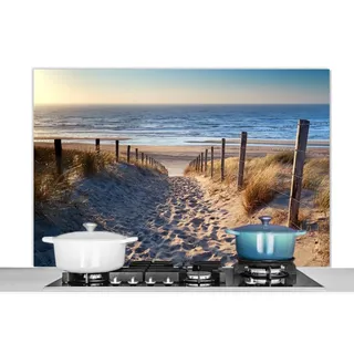 MuchoWow Küchenrückwand Sand - Strand - Düne - Meer - Sommer, (1-tlg), Spritzschutz Herd Wand, Küchen Deko, 120x80 cm bunt 120 cm x 80 cm