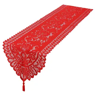 mookaitedecor Rot Spitze Tischläufer Modern Spitzenstoff Deko Waschbar Tischwäsche für Wohnzimmertisch Hochzeit Party Weihnachten, 33 x 180 cm