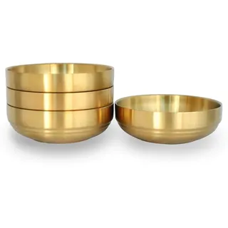 4 große doppelstöckige Edelstahl-Soßenschalen, runde Gewürztablett, Soßenteller, Sushi-Dip-Schalen, Vorspeisen-Tablett, Gewürzschale für Restaurant, Zuhause (12 cm, Gold)