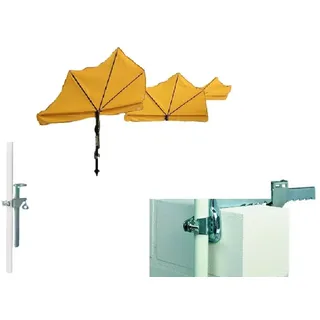 Hollymat MAIS GELBER mobiler BALKONFÄCHER 140 x 70 cm drehbarer, teleskopischer UV-Sonnenschutz-Fächerschirm, inkl. Tragetasche - mit Balkonklammer 72 C - Made Baden Württemberg - Large