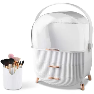 Galatée Make-up-Organizer für Büro, Schubladen, Aufbewahrung von Schmuck, aus Kunststoff, Aufbewahrungsbox für Kosmetik, Staubschutz, verschiedene Behälter, für Zuhause, Make-up-Organizer, Weiß, Weiß,