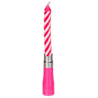 Dekohelden24 Geburtstagskerze mit Musik, Musikkerze, pink/rosa mit weißen Streifen, Happy Birthday, Größe: H/Ø 11 x 1,5 cm