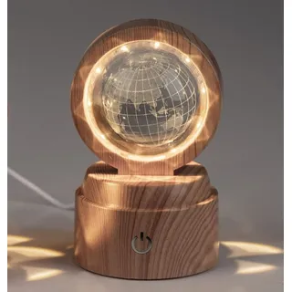 Formano LED Deko Licht Kristallkugel Globus 12cm mit Holzsockel formano